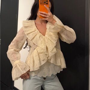 H&M Cream Lace Ruffle Blouse